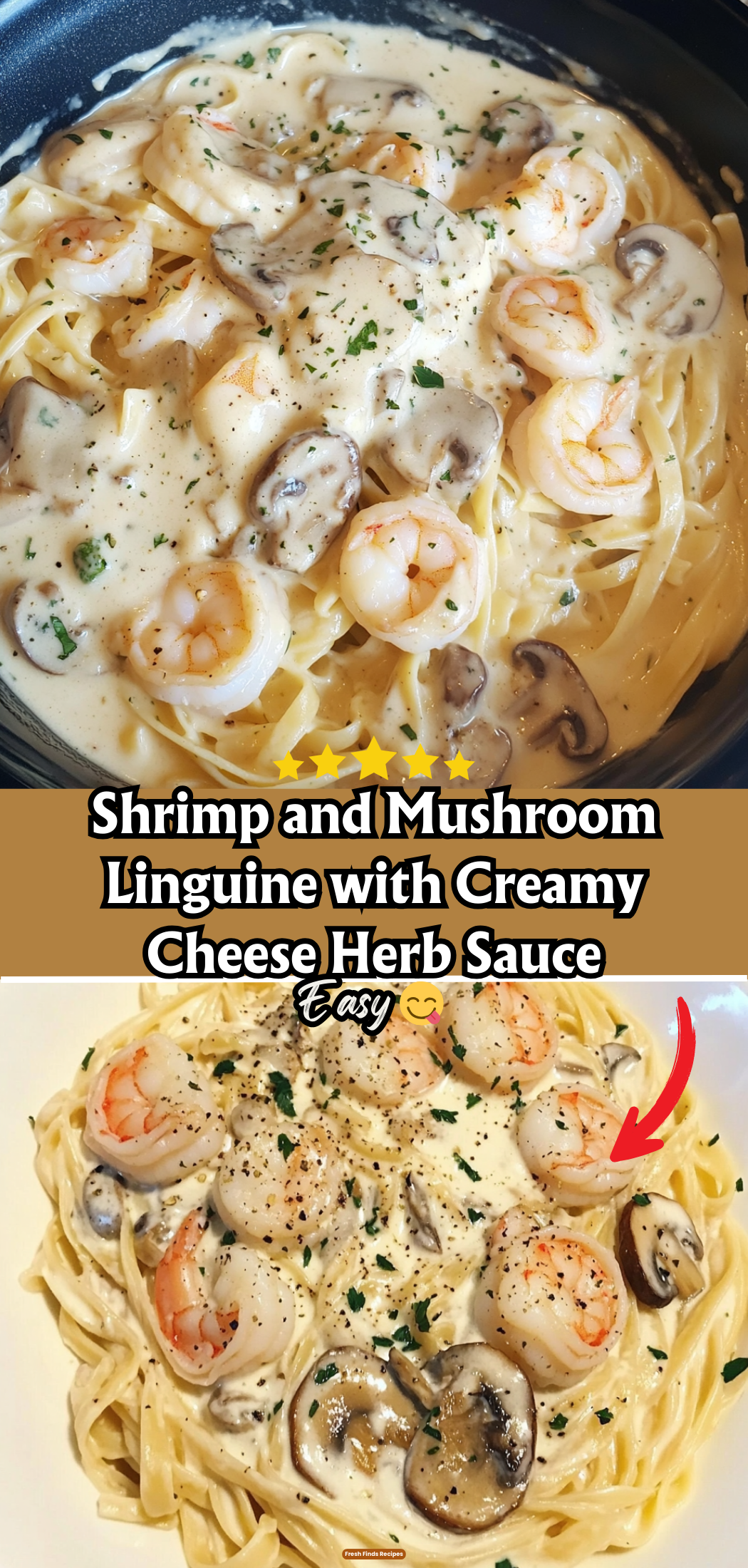 Shrimp and Mushroom Linguine with Creamy Cheese Herb Sauce
