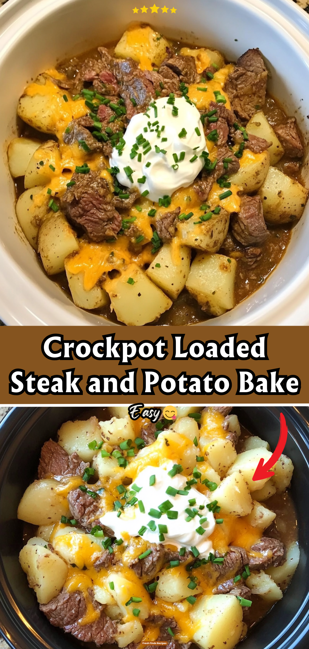 Crockpot Loaded Steak and Potato Bake
