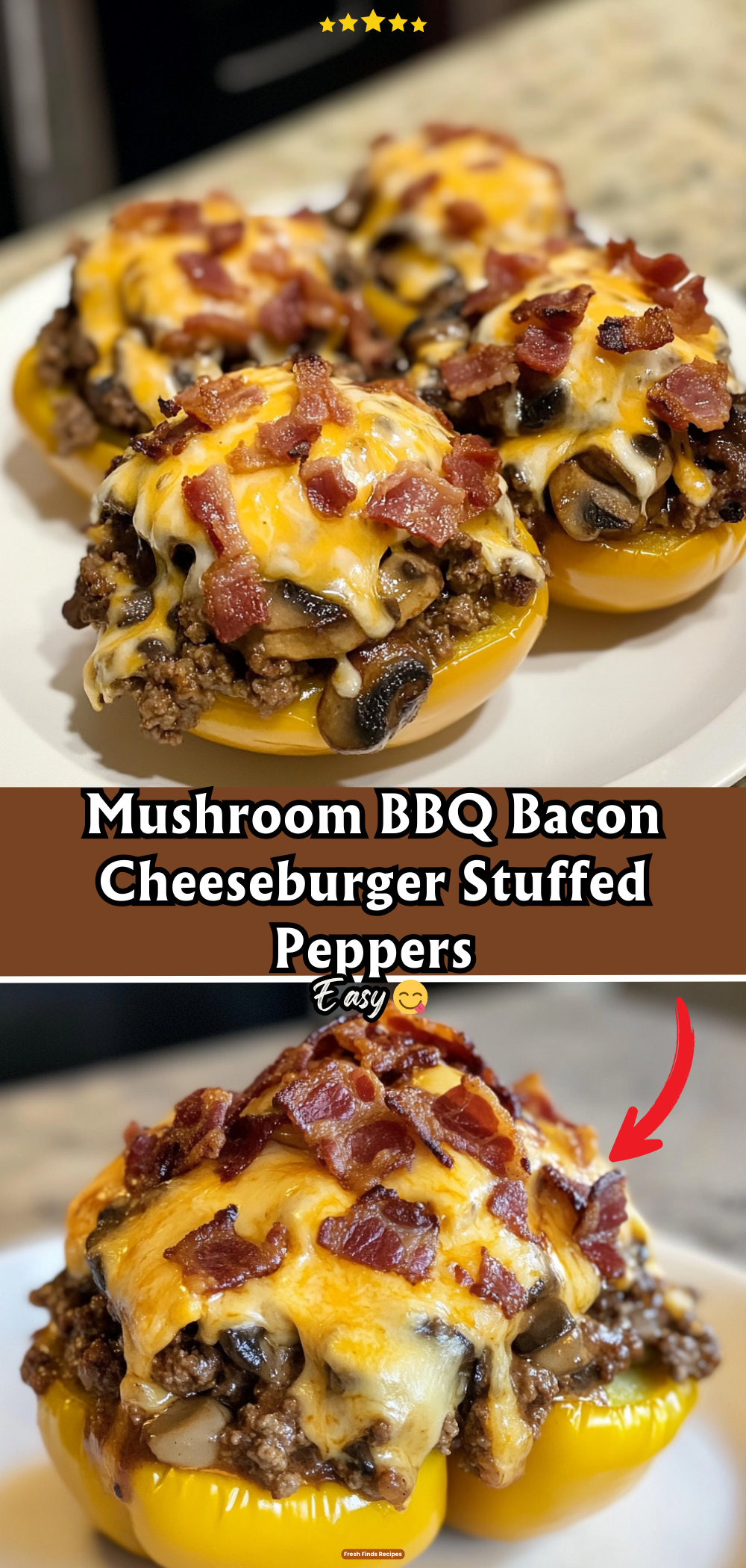 Mushroom BBQ Bacon Cheeseburger Stuffed Peppers