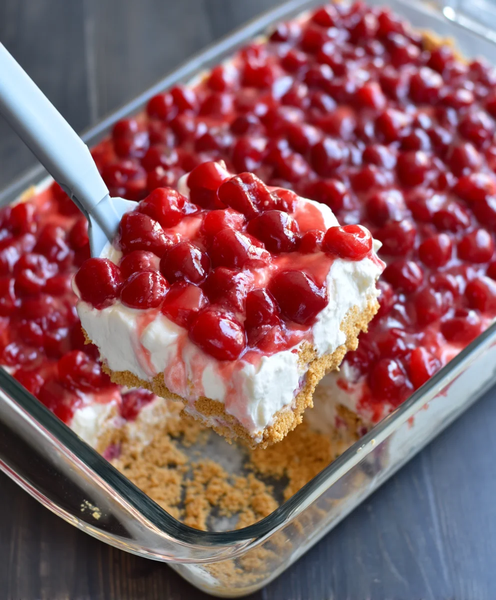 No-Bake Cherry Cheesecake Cookie Lasagna
