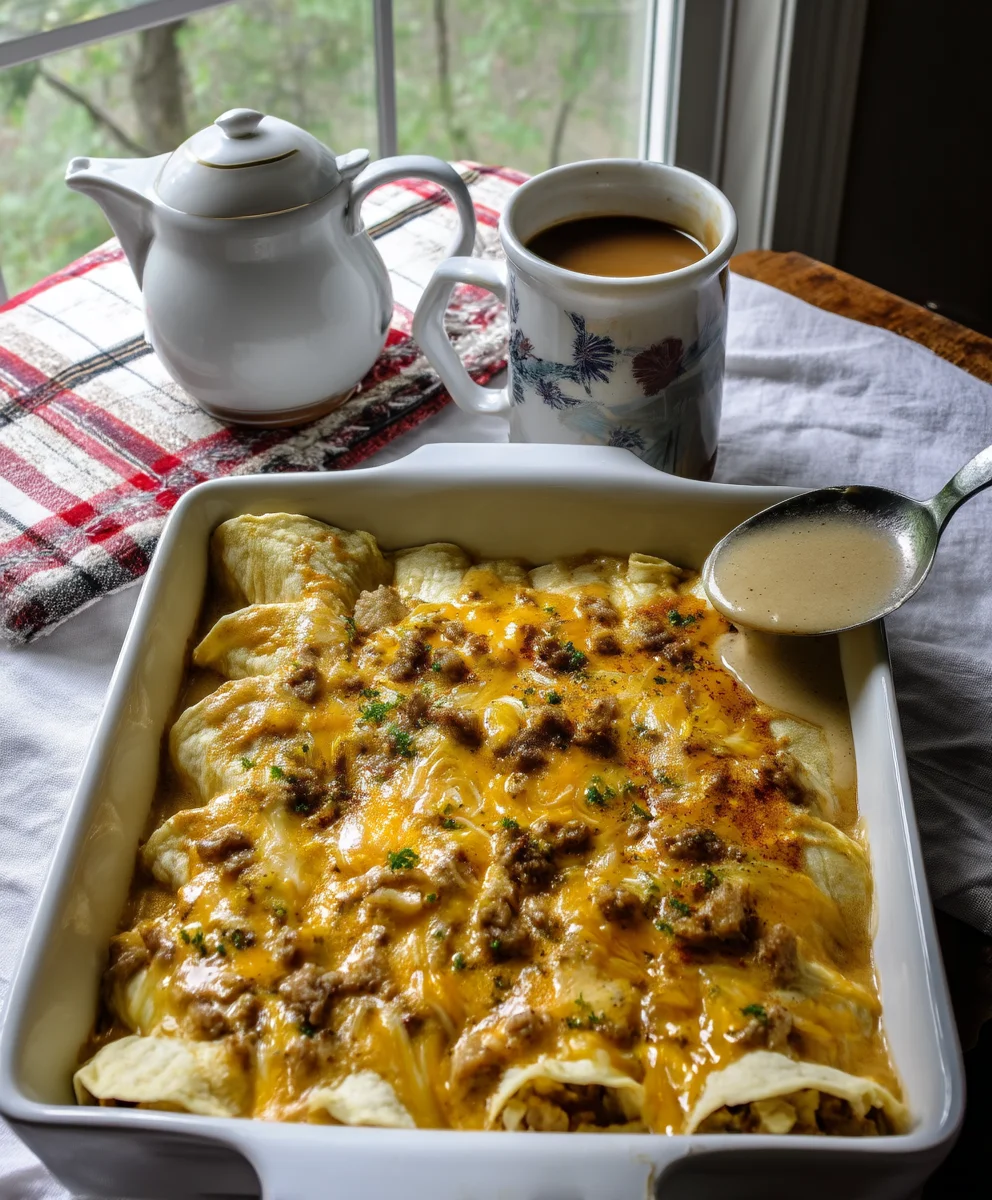 Southern Breakfast Enchiladas with Sausage Gravy