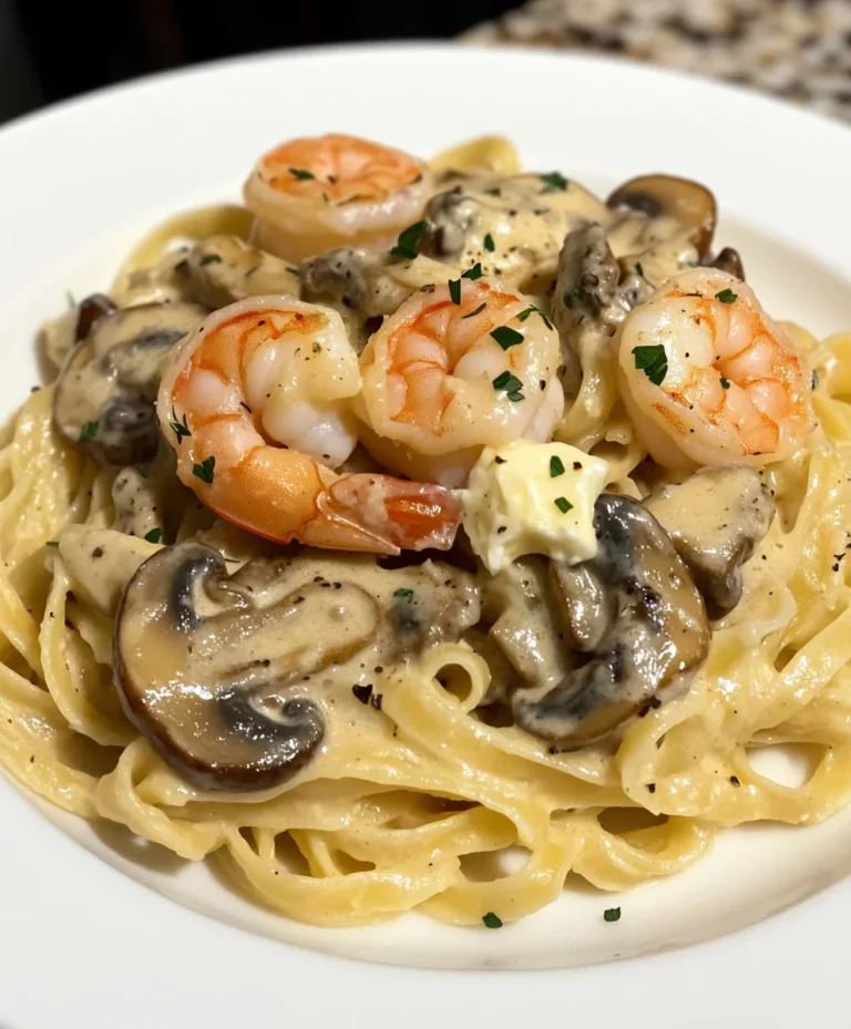 Shrimp and Mushroom Linguine with Creamy Cheese Herb Sauce