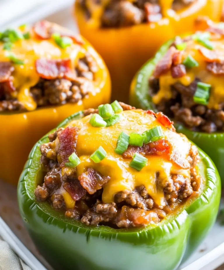 Mushroom BBQ Bacon Cheeseburger Stuffed Peppers