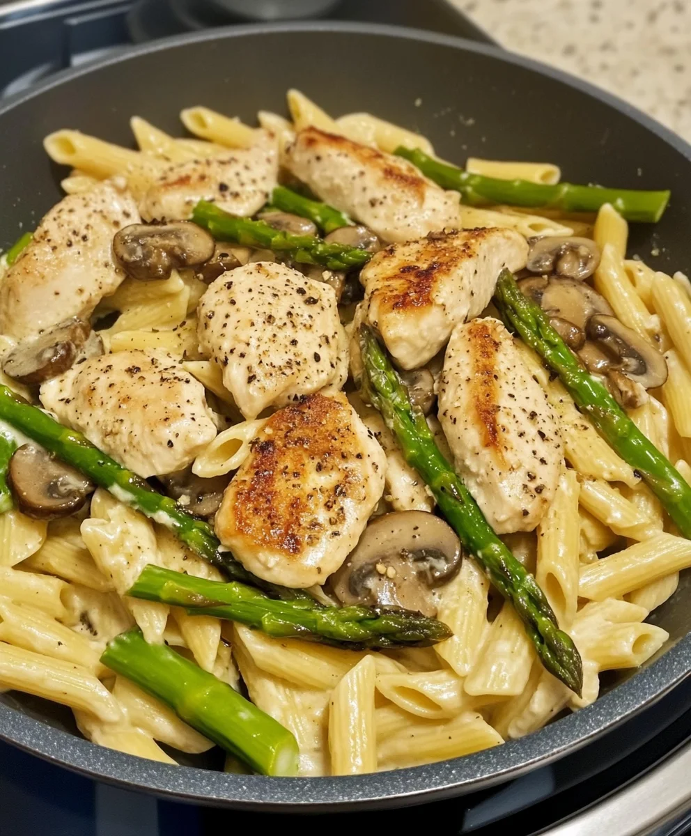 Creamy Mushroom and Asparagus Chicken Penne