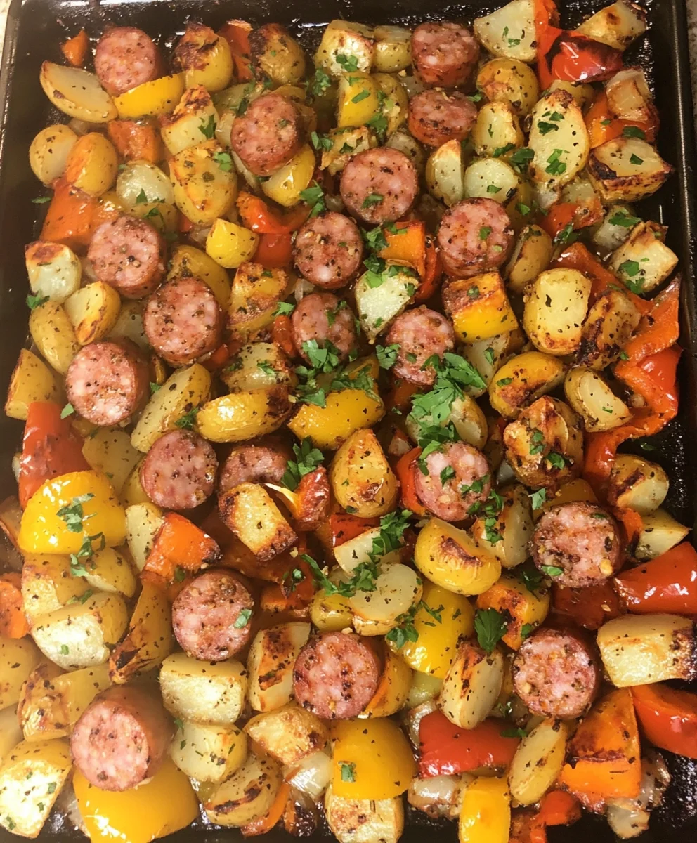 Oven-roasted Sausages, Potatoes, and Peppers