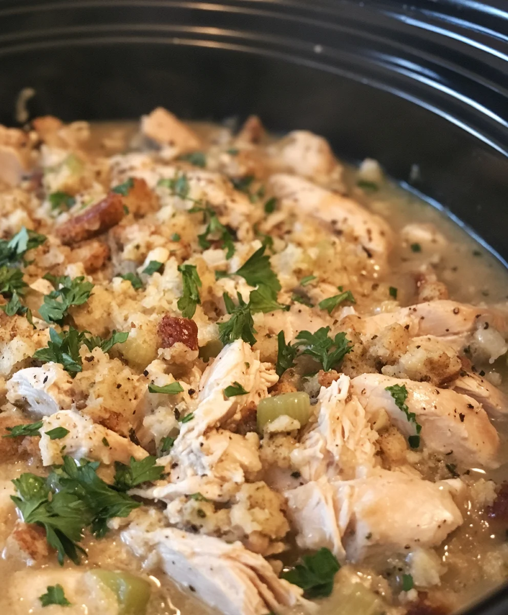 Crock Pot Chicken, Gravy, and Stuffing