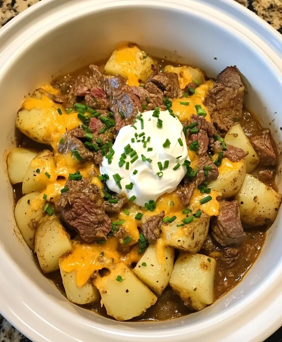 Crockpot Loaded Steak and Potato Bake