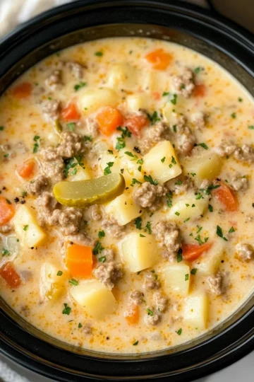 Extra Creamy Slow Cooker Cheeseburger Soup