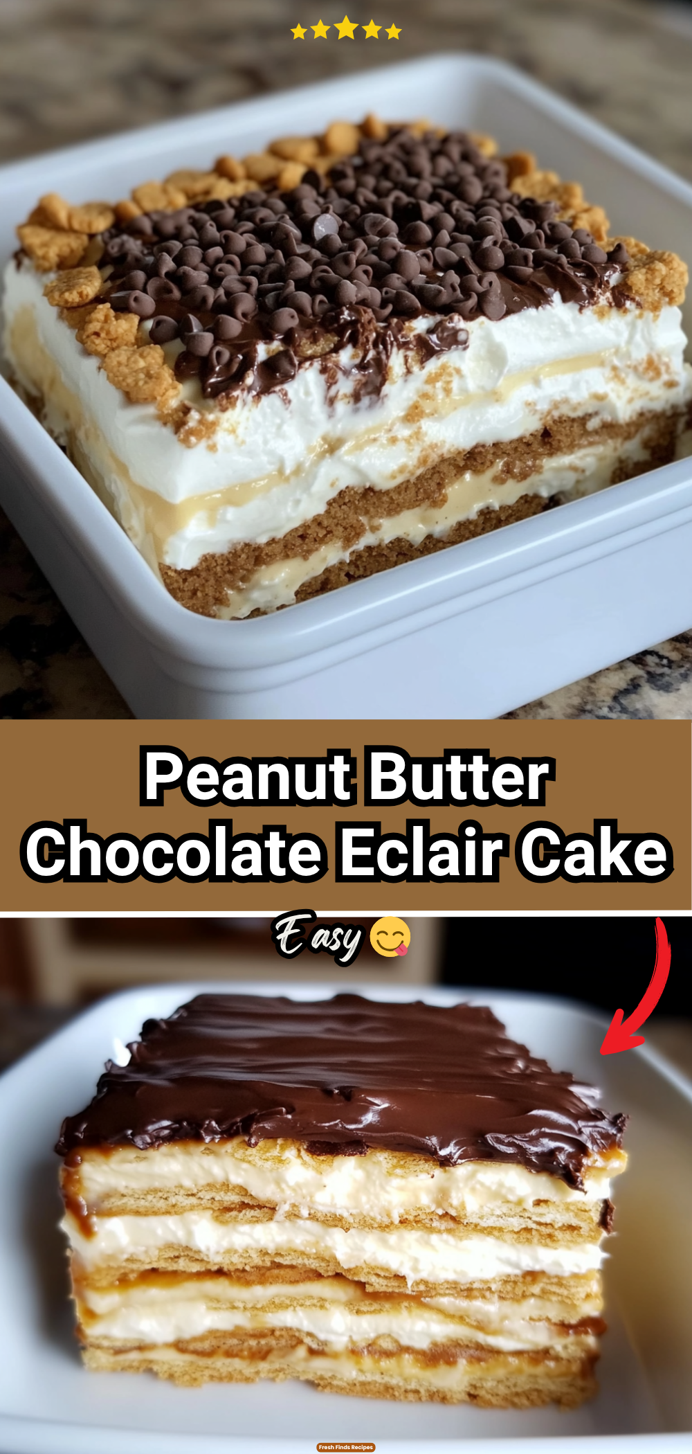 Peanut Butter Chocolate Eclair Cake