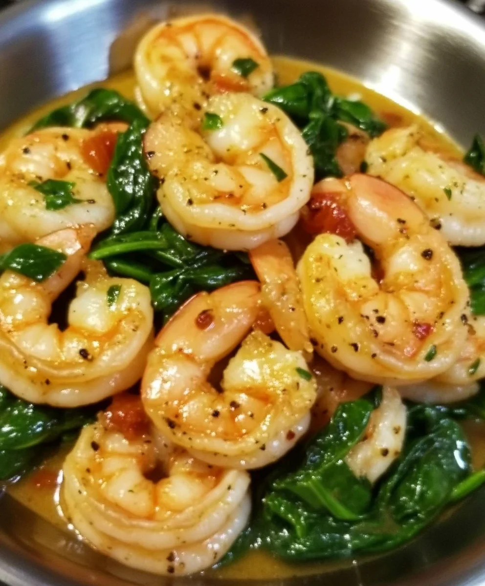 Shrimp and Sauteed Spinach 24 Shrimp and Sauteed Spinach