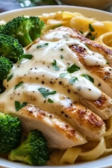 Skinny Chicken and Broccoli Alfredo